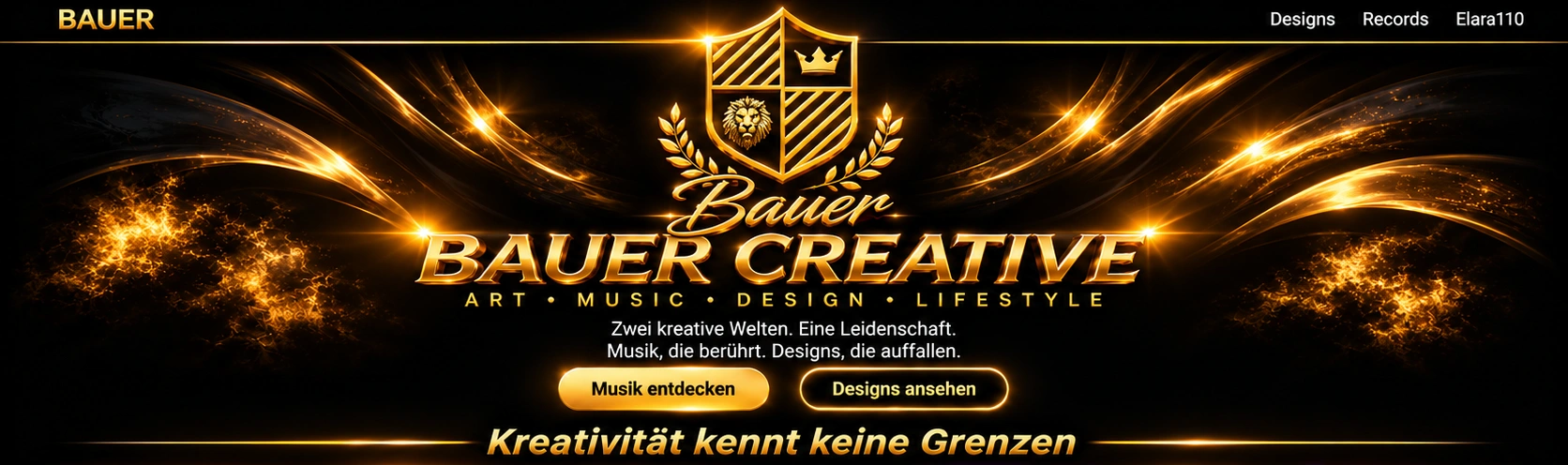 BAUER Creative – metallisch glänzendes goldenes Wappen und leuchtende Goldschwünge